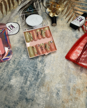 Olive Floral Accent Nails